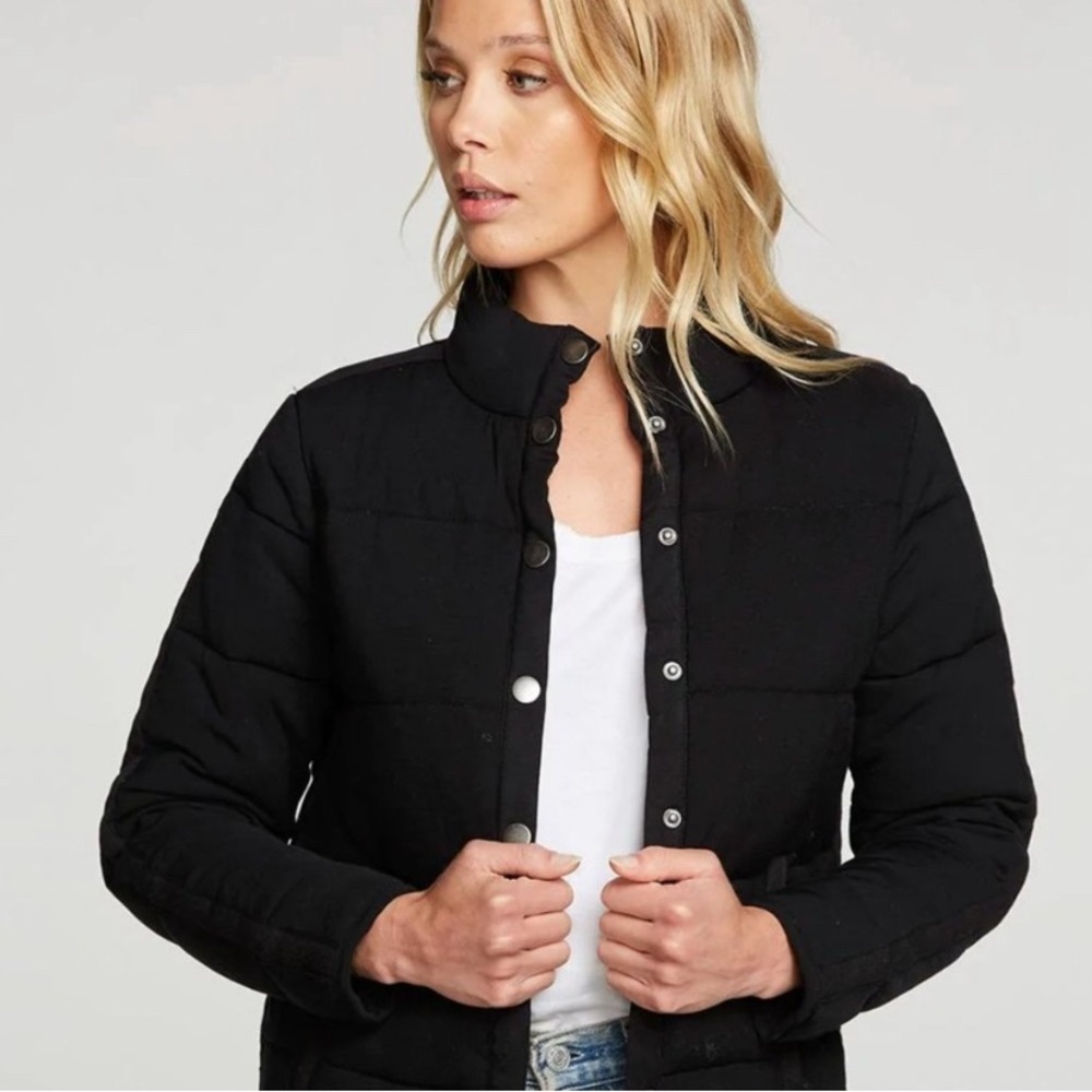 CHASER Black Heirloom Wovens Quilted Puffer Jacket Shacket Size Small